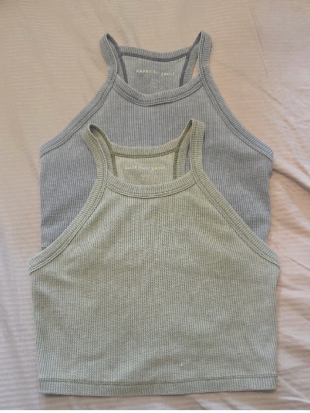 American Eagle Ribbed Halter Tank Crop Tops in Sage and Gray Size S - Picture 2 of 3